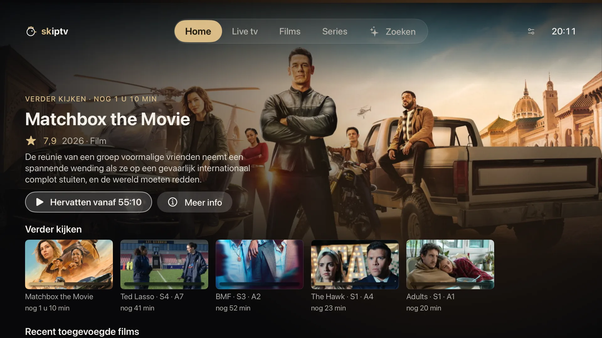 skiptv op Apple TV: Home met Verder kijken