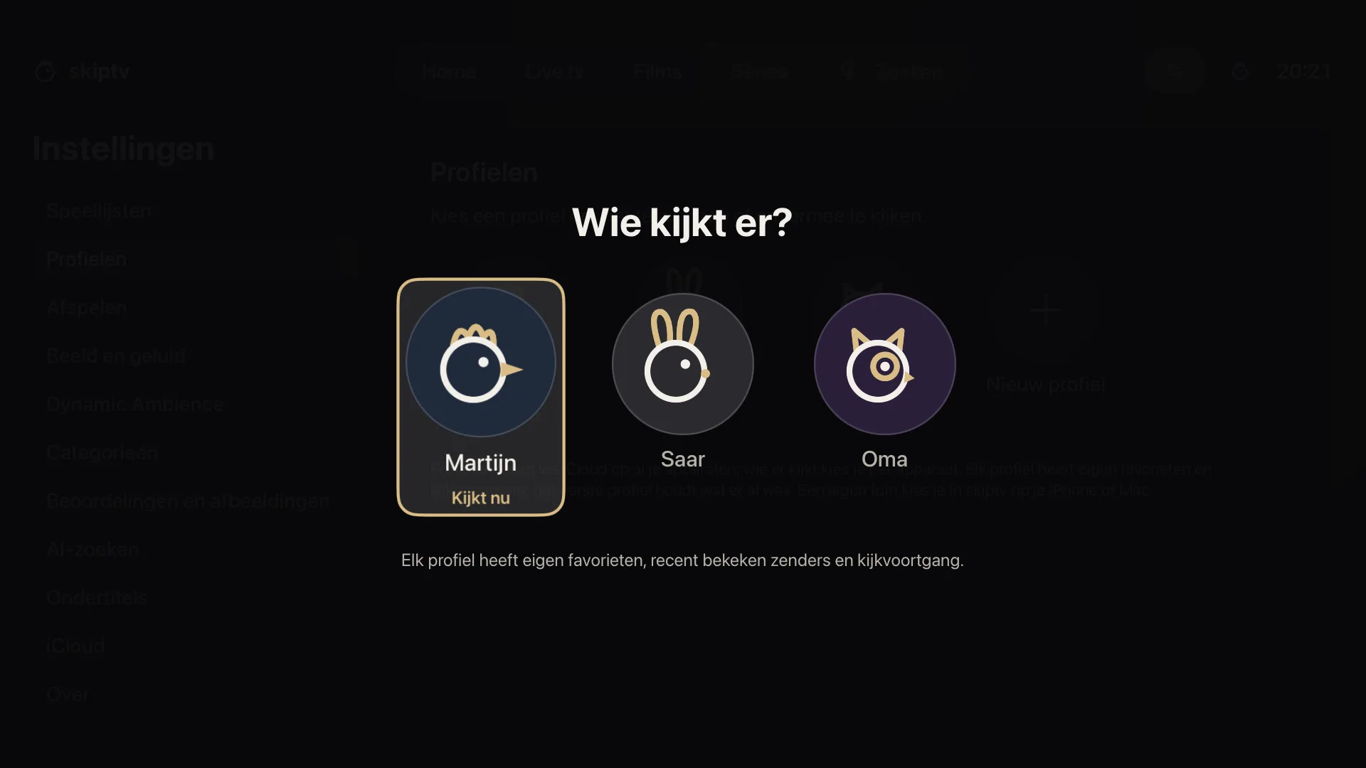 skiptv op Apple TV: Wie kijkt er, met drie profielen